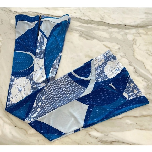 EMILIO PUCCI BLUE WHITE PRINT VISCOSE PANTS GOLD SIDE ZIPPER SIZE IT 42 / US 8 - Picture 10 of 17